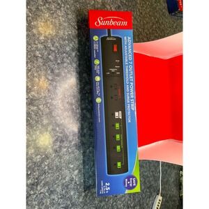 Sunbeam Advanced 7 Outlet Power Strip Surge Protector 1200 Joules Black 2.5ft